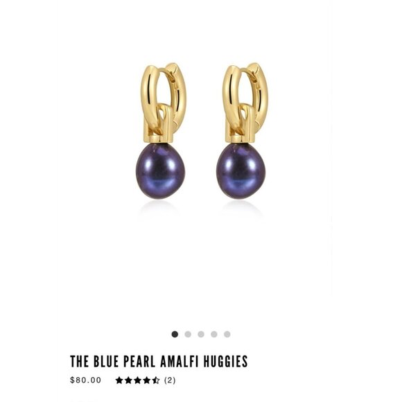 NOC Luv AJ Blue Pearl Amalfi Huggies Earrings Silver 2 in 1 Freshwater Pearl - Picture 6 of 15